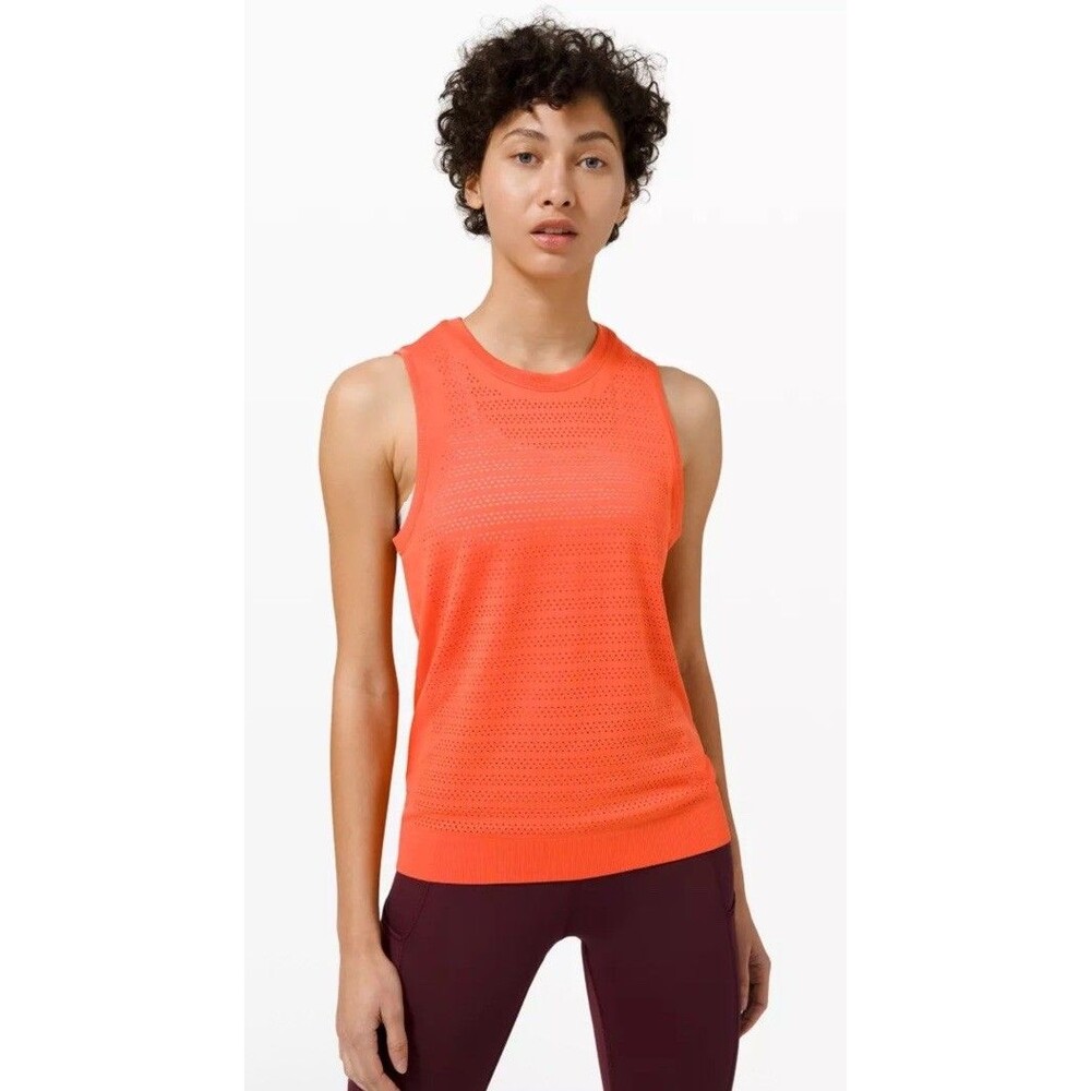 Lululemon Breeze By Muscle Tank Top II Squad Womens 6 Orange Mesh Perforated